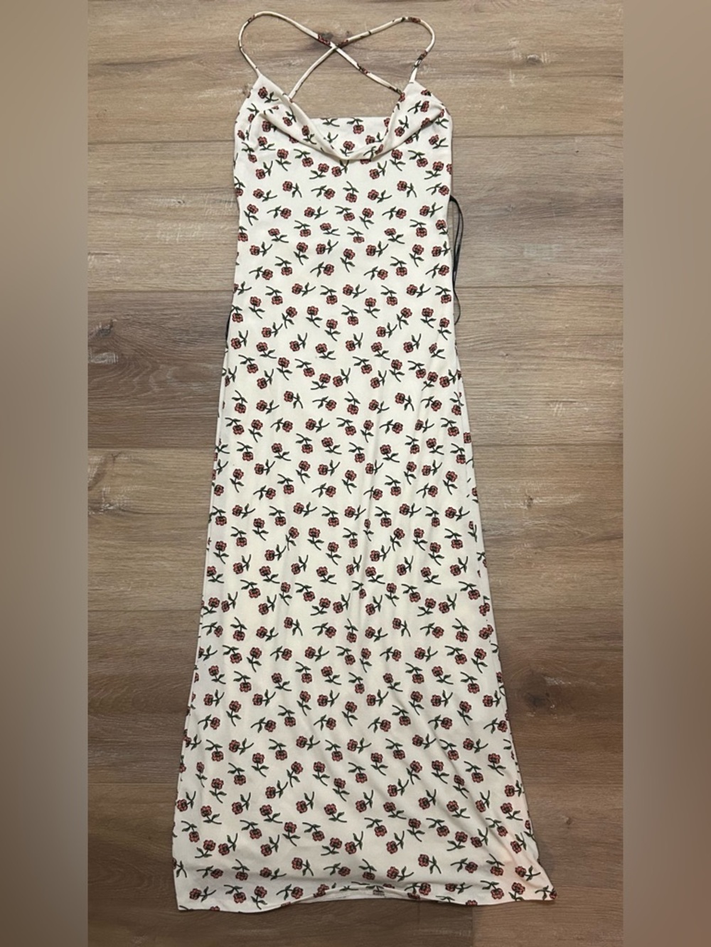 Forever 21 Cream Maxi Slip Dress with Red Rose Print